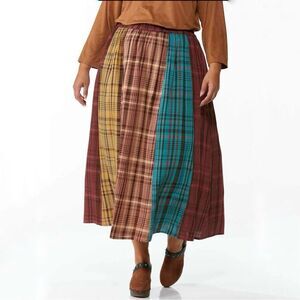 Cato Multicolor Plaid Elastic Waist Maxi Skirt 18 Plus Size Boho Grunge Western